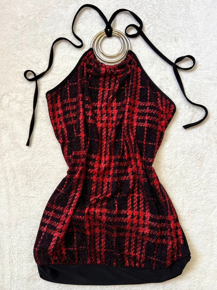 Top vintage dos nu pailleté rouge/noir Coquette made in France 🇫🇷 y2k - Taille S/M/L