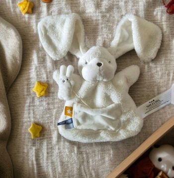 Doudou Tape À L'œil TAO Lapin Blanc Marionnette Poche Bébé Tout Doux Love