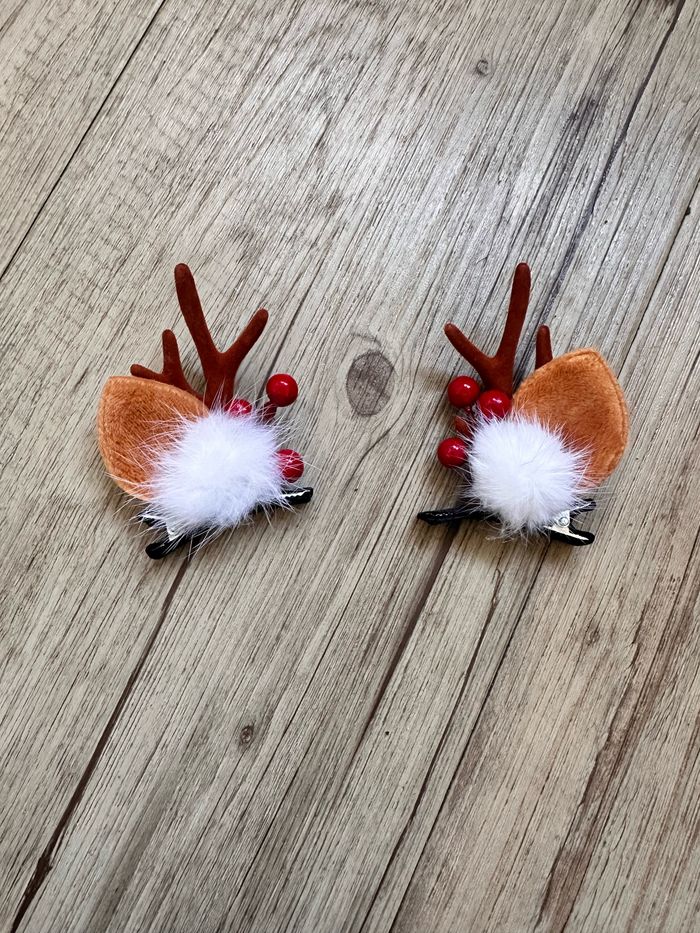 Lot de 2 barrette pompons oreille Rennes de Noël - photo numéro 2