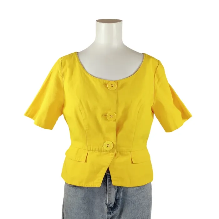 Blouse jaune boutonnée Jousse Executive – col carré, taille 40, 100 % coton A949