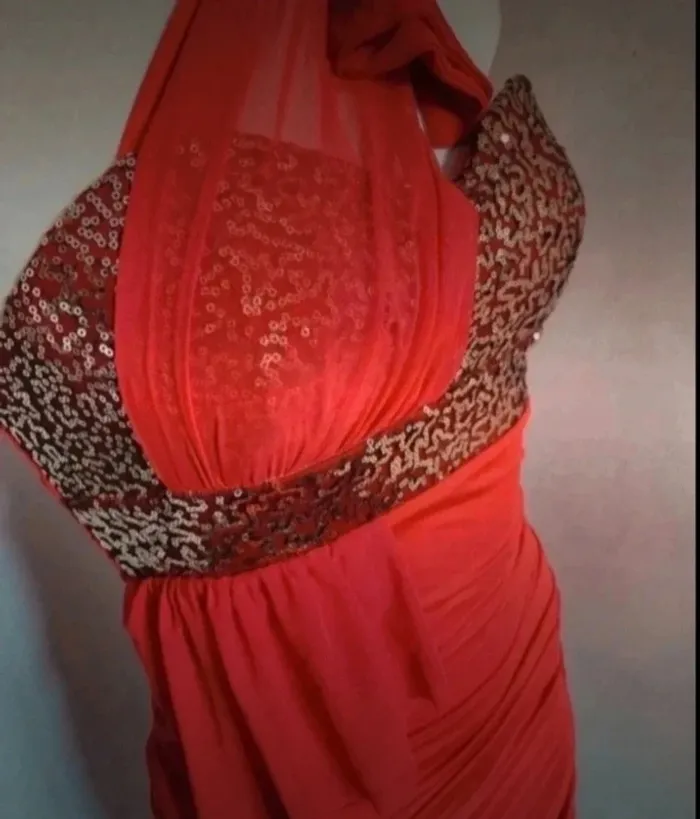 Robe rouge drapé S - photo numéro 6