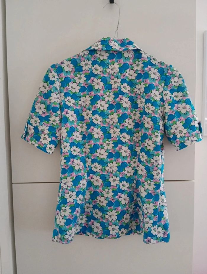 Magnifique Ensemble vintage 70's bleu fleurs roses /blanches taille 34 - photo numéro 11