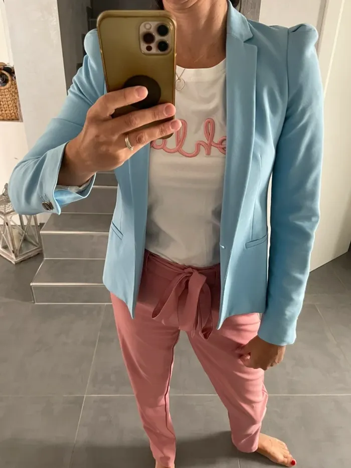 Veste de tailleur bleu ciel Zara - photo numéro 2