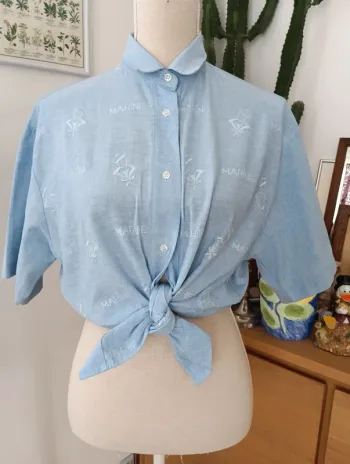 Chemise vintage manches courtes Al'son brodée "marine" et marins