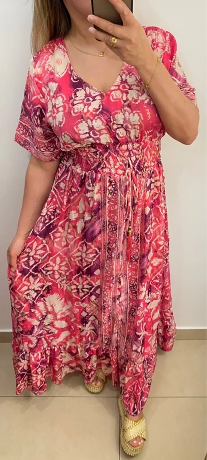 Jolie Robe Longue Fendu Imprimée Taille Unique - photo numéro 2