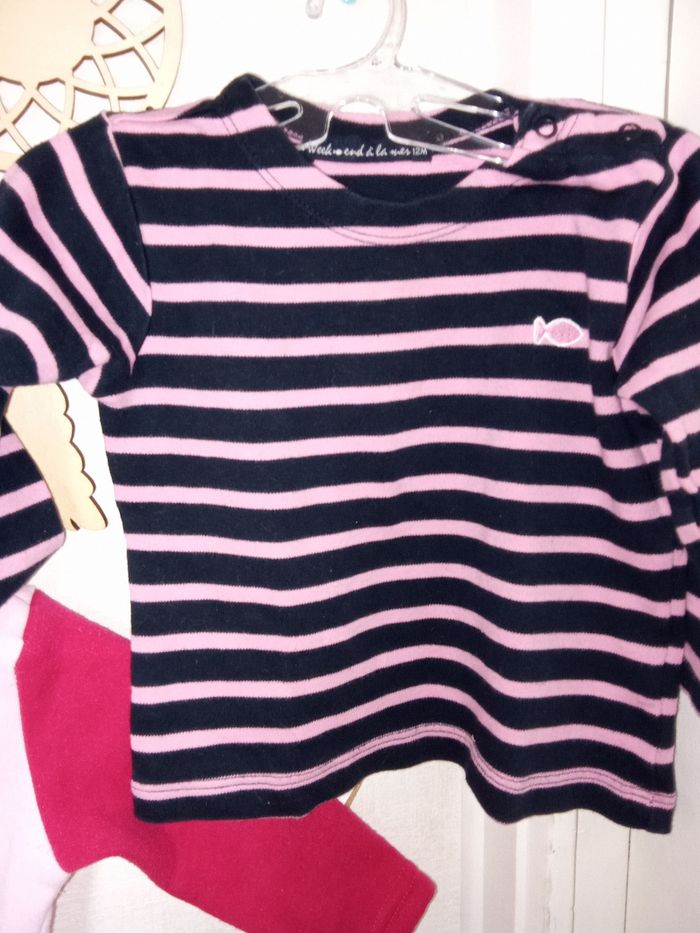 Lot hiver 12 mois, 74 cm,  fille pulls,  legging noir, rose ,rayures - photo numéro 5