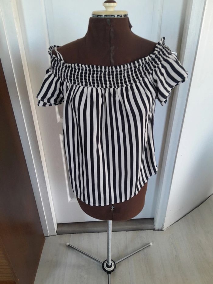 Haut rayé col froncé bateau Pimkie grand XS