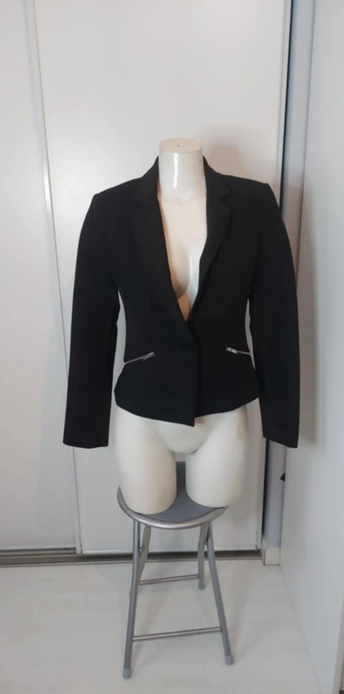 Veste noire blazer Zip argenté bershka M 38 - photo numéro 3