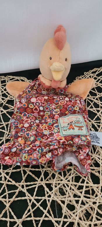 Moulin roty collection la grande famille marionnette Félicie la poule orange robe fleur