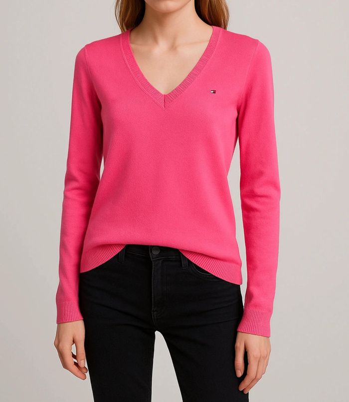 Sweat Pull over col V Tommy Hilfiger rose Femme taille xxs