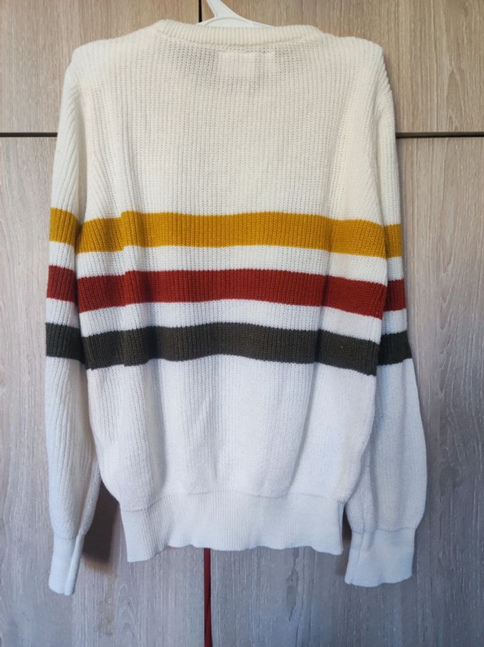 Pull blanc maille rayure multicolore 8 ans BPC - photo numéro 5