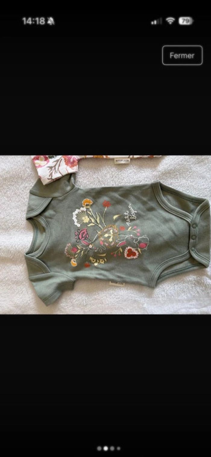Lot de 2 bodies bébé “Petit Béguin” Fleurs & Nature – 3 mois (62 cm) - photo numéro 2