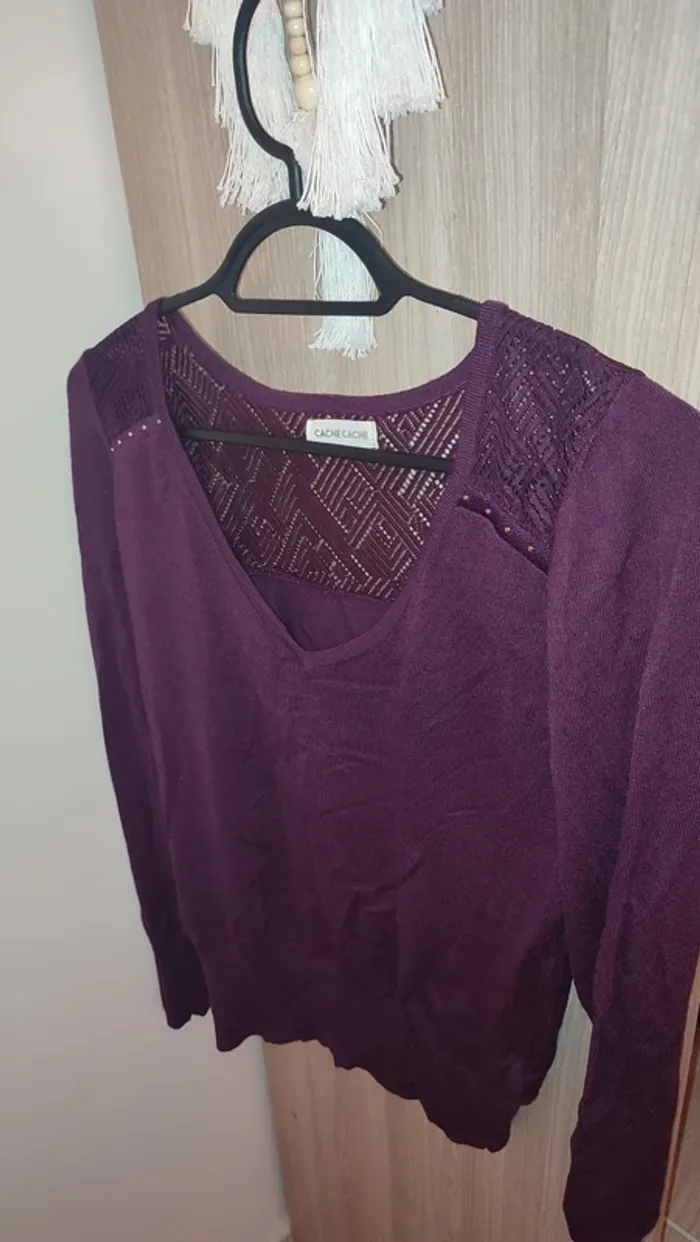 Haut manche longue bordeaux dentelle