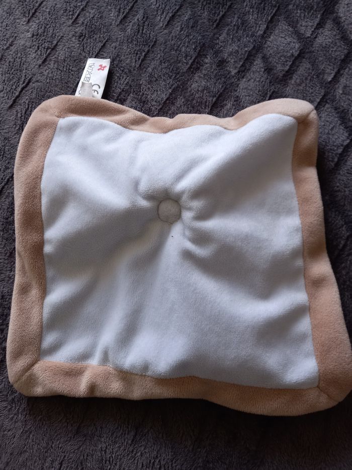 Doudou carré plat ours - bleu et beige ,- croix - Nicotoy - photo numéro 2