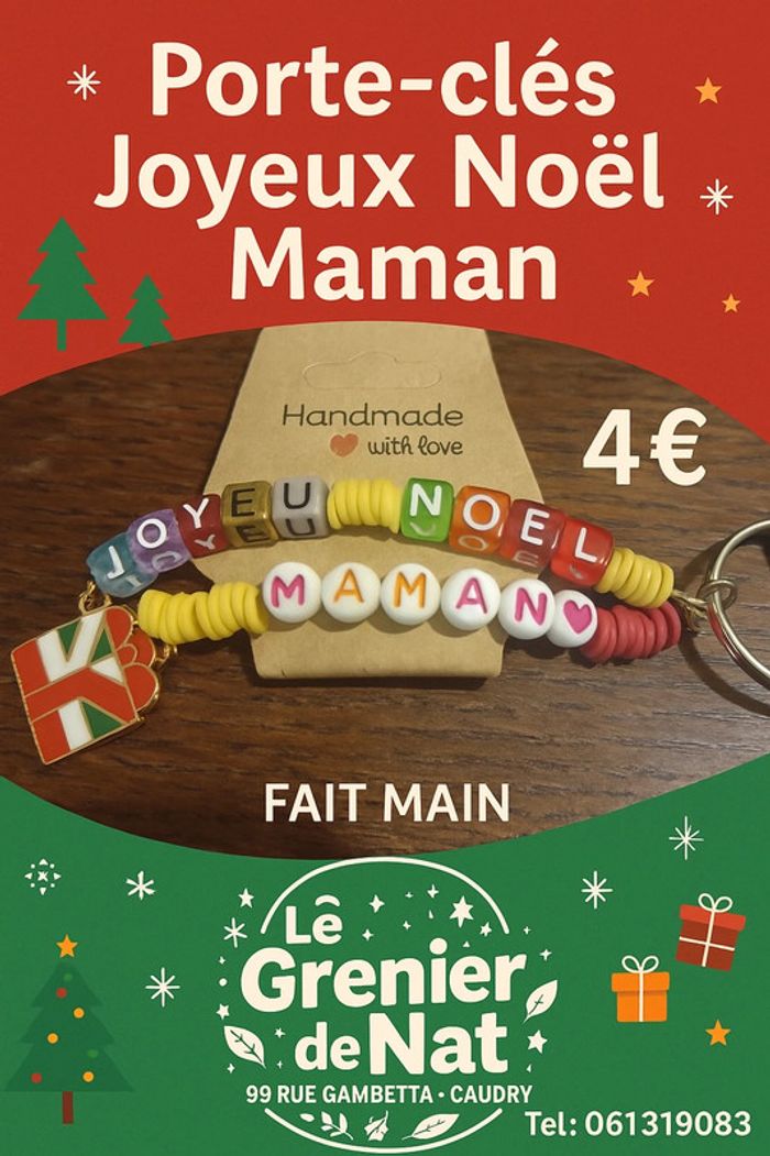 Porte clés joyeux Noël maman fait main