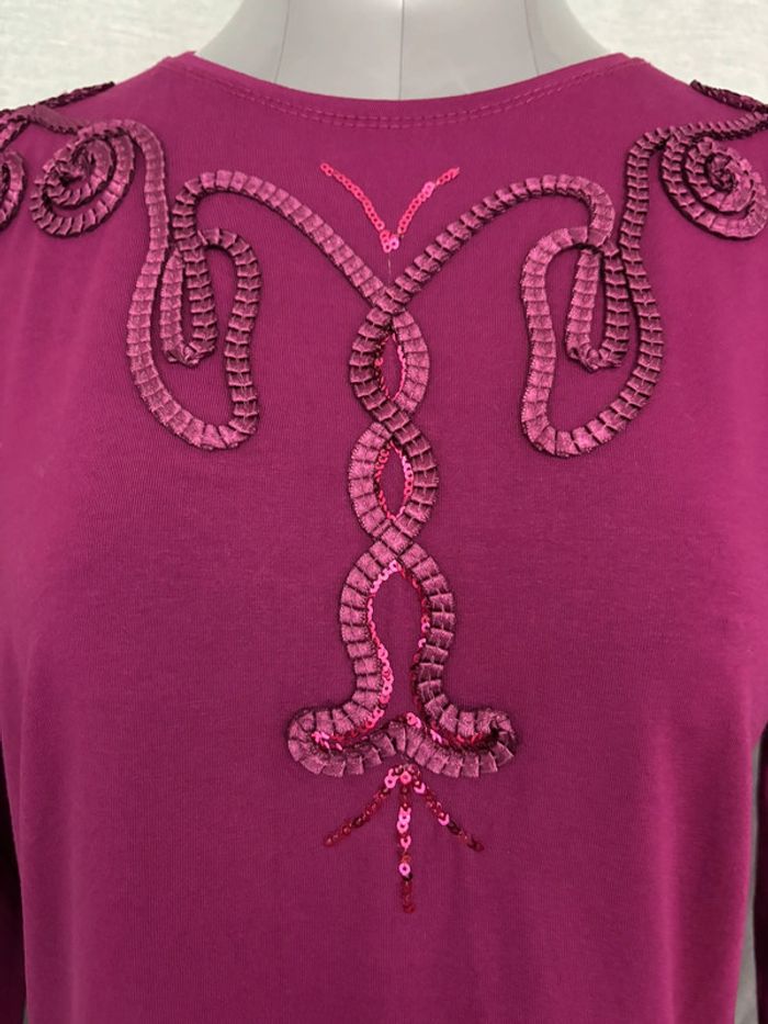 Beau t-shirt vintage manches longues broderie et sequins M/38 - photo numéro 2