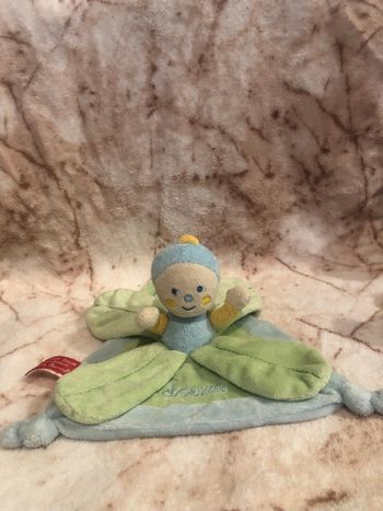 Doudou triangle petales Dim Dam Doum Katherine Roumanoff Babynat’ Baby Nat Bleu vert