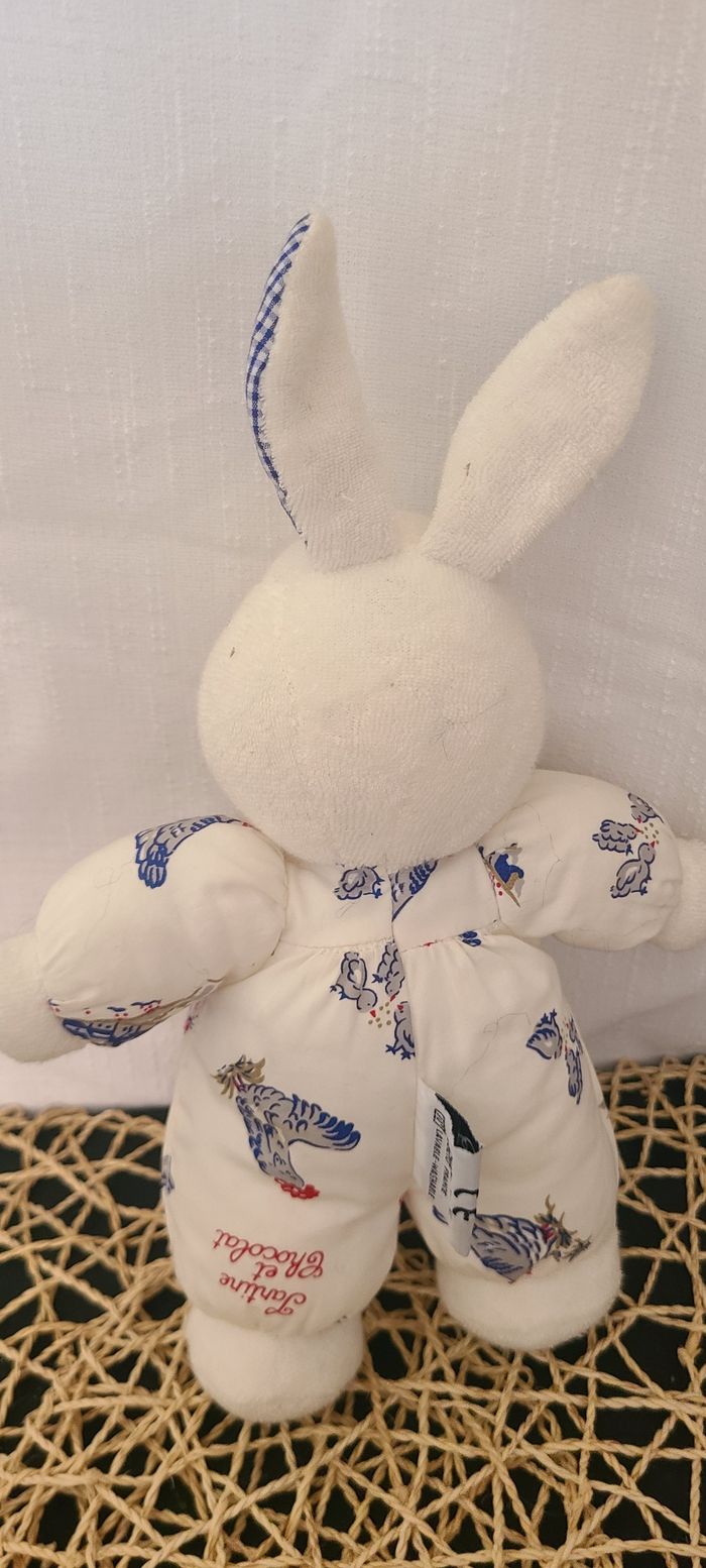 Doudou lapin blanc vichy bleu poule TARTINE ET CHOCOLAT - photo numéro 2
