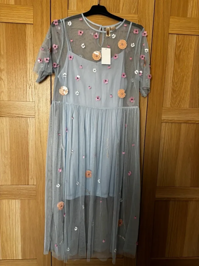Robe bleu en mesh perles H&M t.44