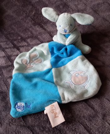 Doudou peluche lapin bleu - mouchoir luminescents poisson - Baby Nat