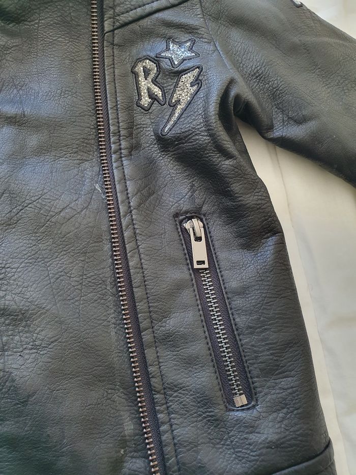 Veste rock en simili cuir noir fille taille 6 ans - photo numéro 9