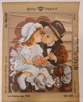 🌺 Canevas neuf Royal Paris "Le Petit Bisou De Pio" neuf 🌺