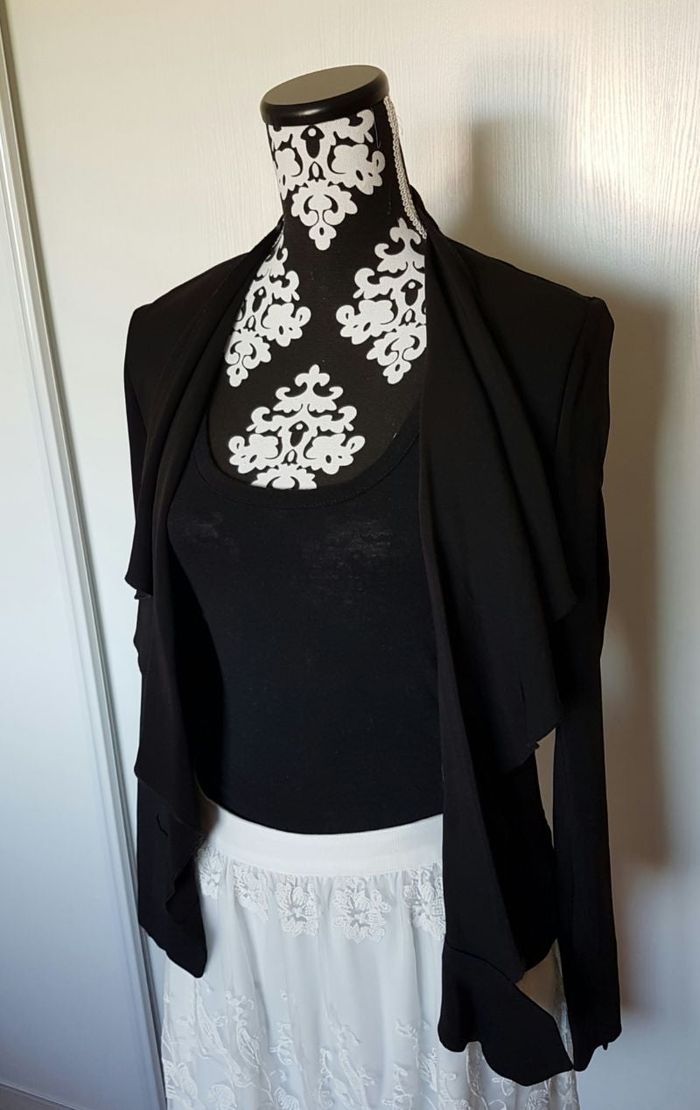 Veste Zara, col cascade, noir, taille: L, neuf