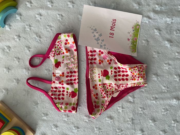 maillot de bain 2 pièces rose et blanc 18 mois pommette - photo numéro 3