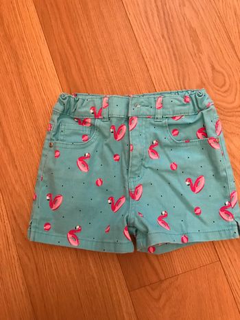Short fille  bleu turquoise et impression rose