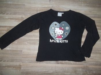 T-shirt ml noir coeur gris Hello Kitty (1) 10 ans