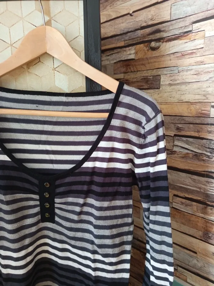 Pull léger rayures noir blanc vintage - photo numéro 5