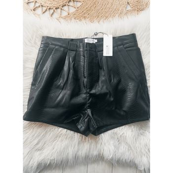 Short noir taille haute simili cuir imprimé écaille Taille L Molly Bracken Neuf avec étiquette