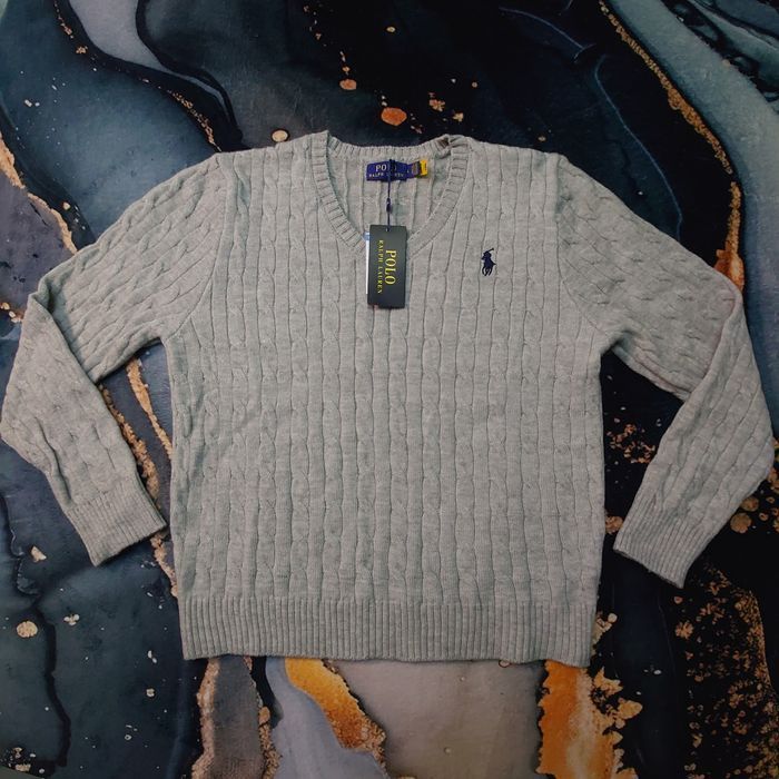 Pull col V Ralph Lauren Taille L - Gris - photo numéro 2
