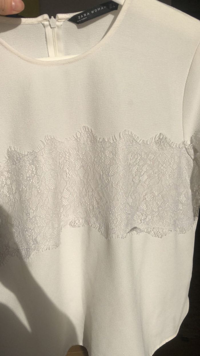 Haut blouse dentelle blanc cassé crême zara taille L - photo numéro 2