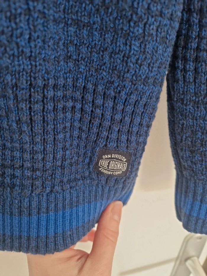 Pull homme col rond hiver grosse maille bleu 100% coton Taille M TBE angelo litrico - photo numéro 3