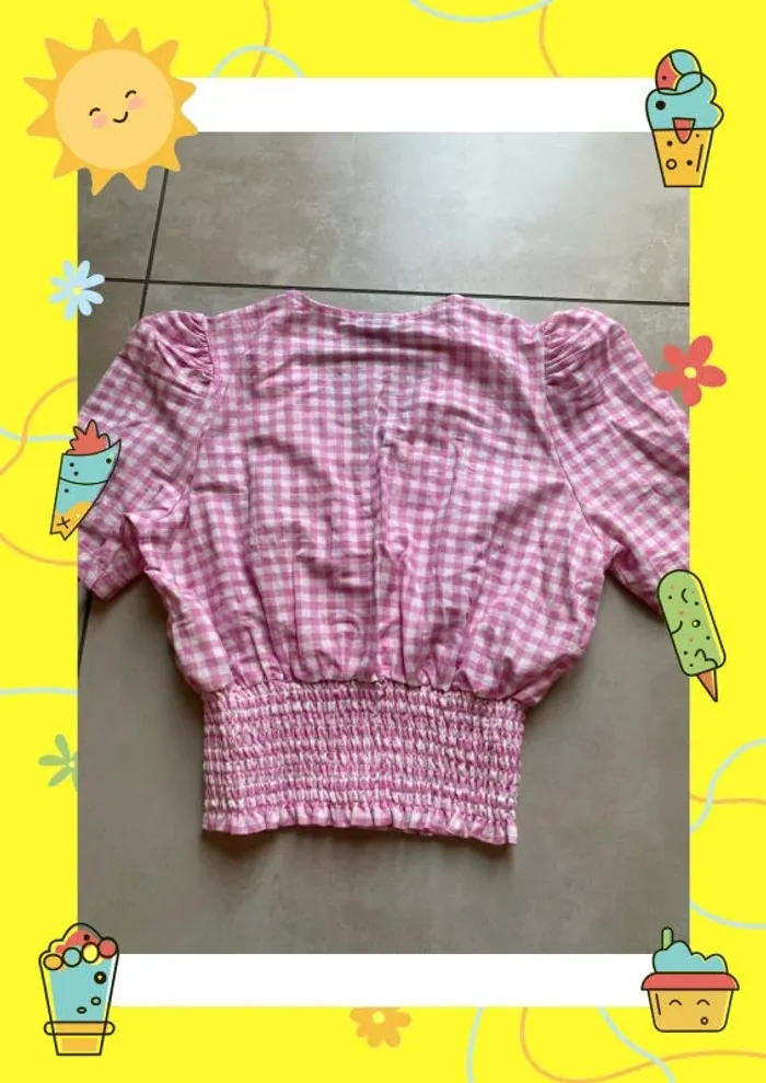 Blouse rose fushia blanc à carreaux - photo numéro 6