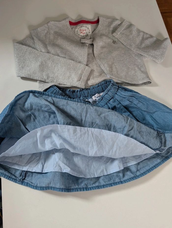 Ensemble jupe coton denim Eden et Victor - gilet argenté laine Sergent major 3 ans - photo numéro 3