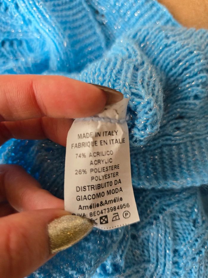 Pull bleu en maille ajouré avec pailletes - Amélie & Amélie - Taille S/M - 36/38 - photo numéro 5