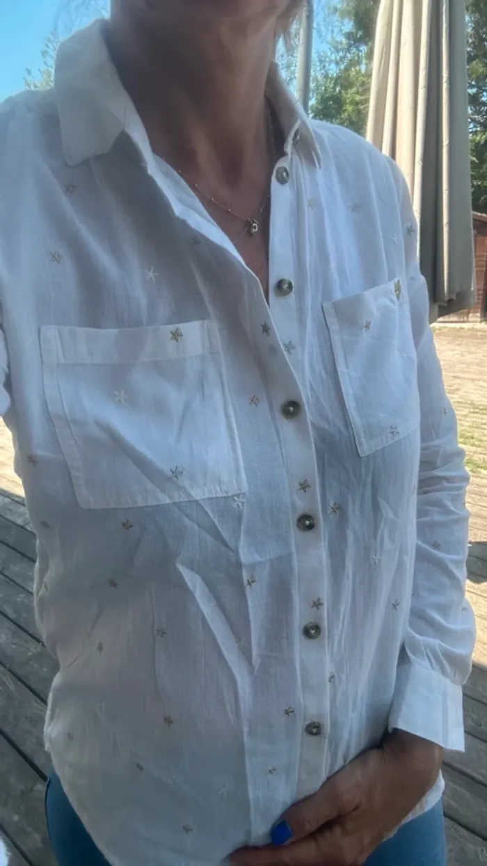 Chemise Superdry Écru étoiles brodées - photo numéro 4