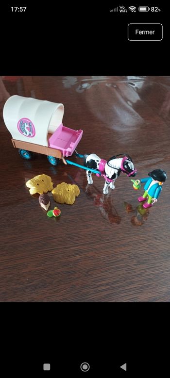 Carriole avec enfant et poney playmobil 