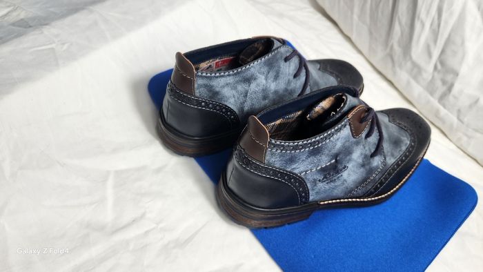 🌹👟pièce unique : bottines chukka rieker style brogue cuir bleu & marron - pointure 40 - photo numéro 9