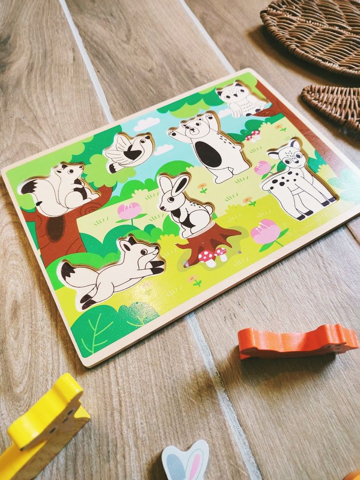 🦌Puzzle d'encastrement 3D les animaux de la forêt en bois - photo numéro 2