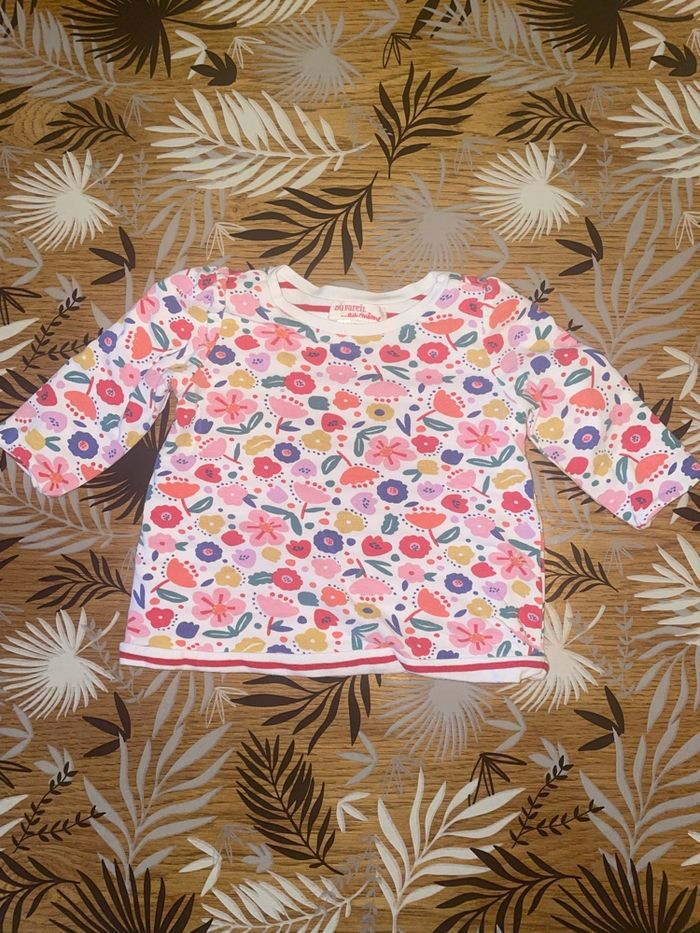 Pull blanc à motif fleurs multicolores dpam bb 3 mois - photo numéro 3