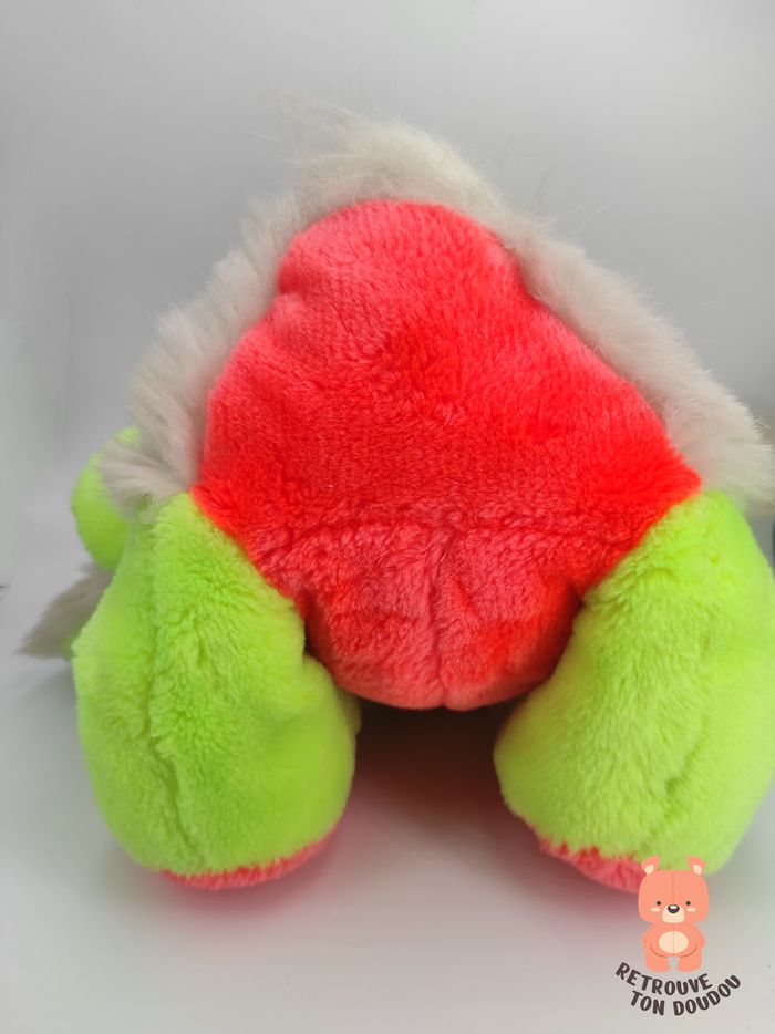 Peluche Lapin Vert Orange Fluo Vintage - photo numéro 2