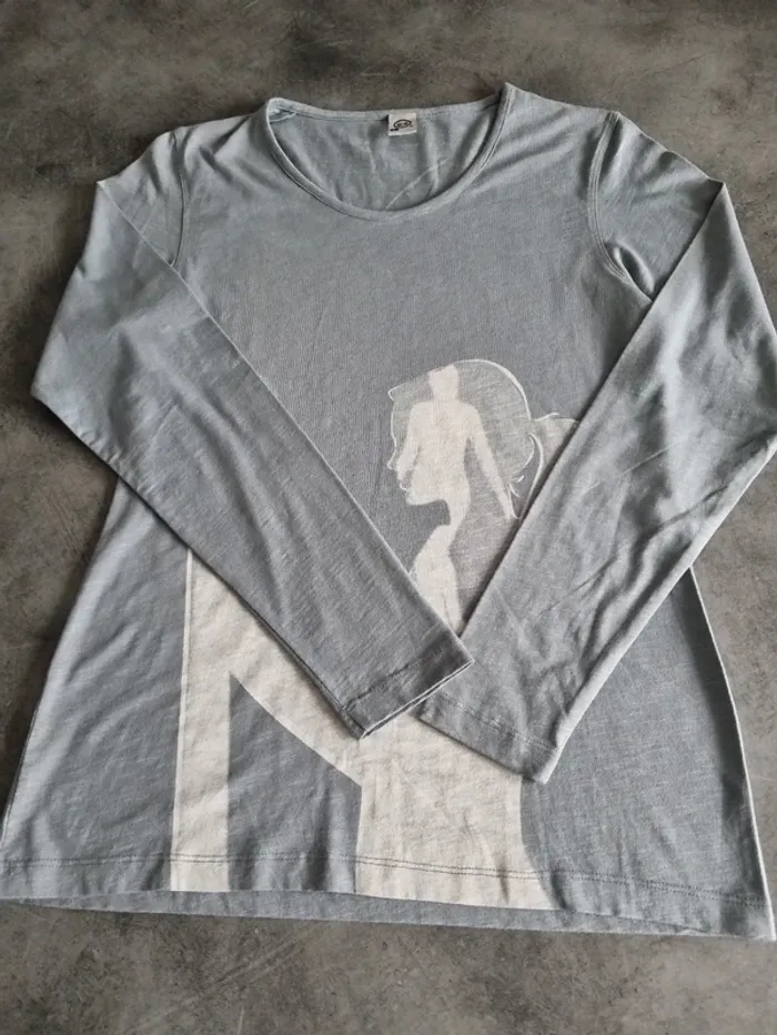 T-shirt à manches longues femme - Taille 40 / L - Marque 64 - Gris clair - photo numéro 5