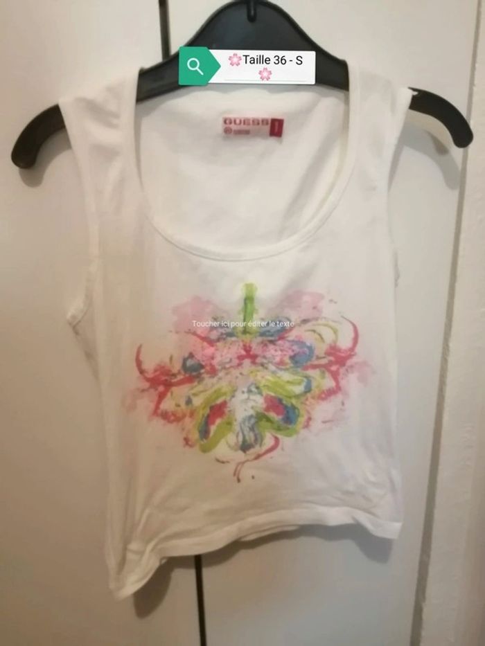 🌸Top blanc péplum sans manches à imprimés Taille 36 "Guess" 🌸