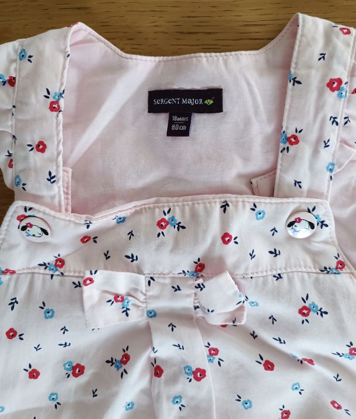 Salopette rose pâle fleurie Sergent Major fermeture pression 2 poches avant fille 18 mois 80 cm - photo numéro 3