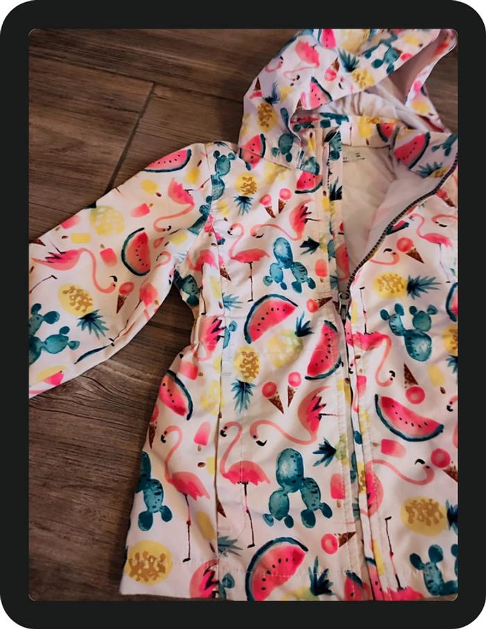 Coupe vent à capuche flamant rose pastèque Name it Taille 3-4 ans - photo numéro 3