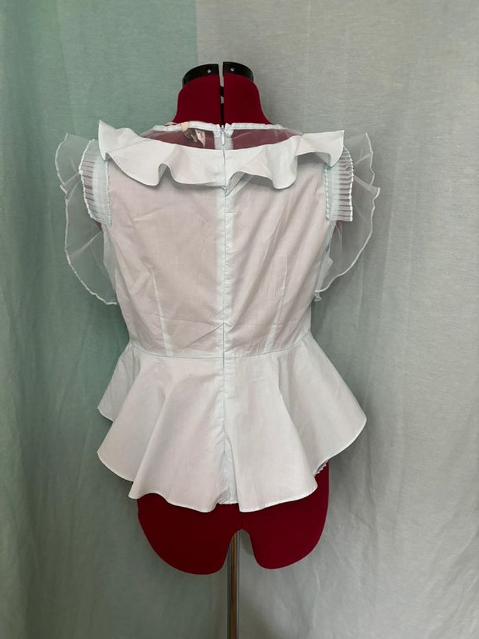 Blouse forme peplum à volants bleu clair - photo numéro 2
