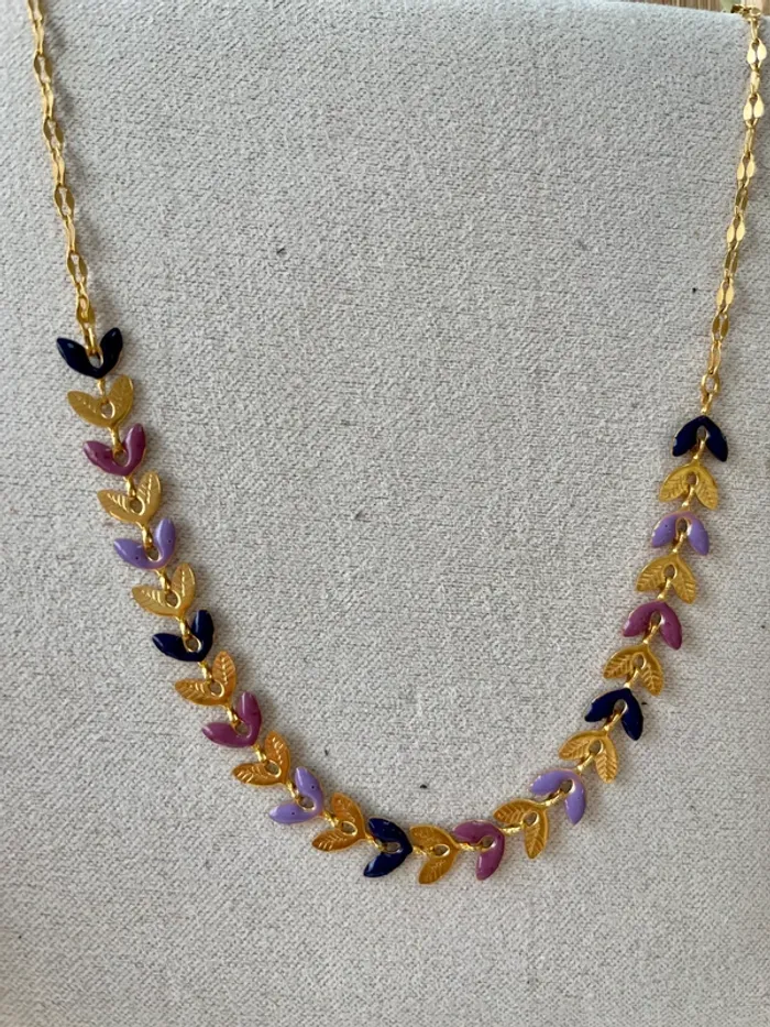 Collier délicat épis tons roses, mauves et dorés en acier inoxydable - photo numéro 3